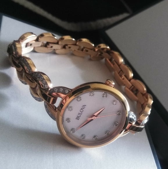 New bulova rose gold crystal ladies watch